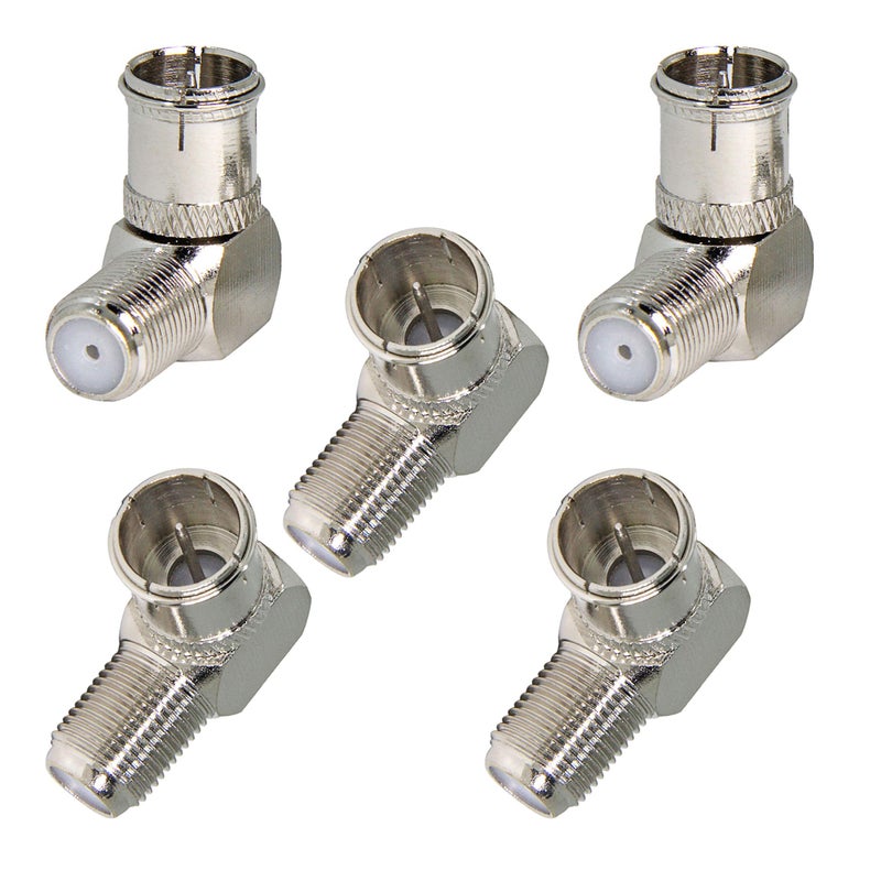 RFAdapter Right Angle Coax Quick TV Connector, 5 Pack F Type Male to Female Push On Plug Adapter Convertor, for Wall Plate, Antenna, Coaxial Cable, RV Satellite Receiver - Image 1
